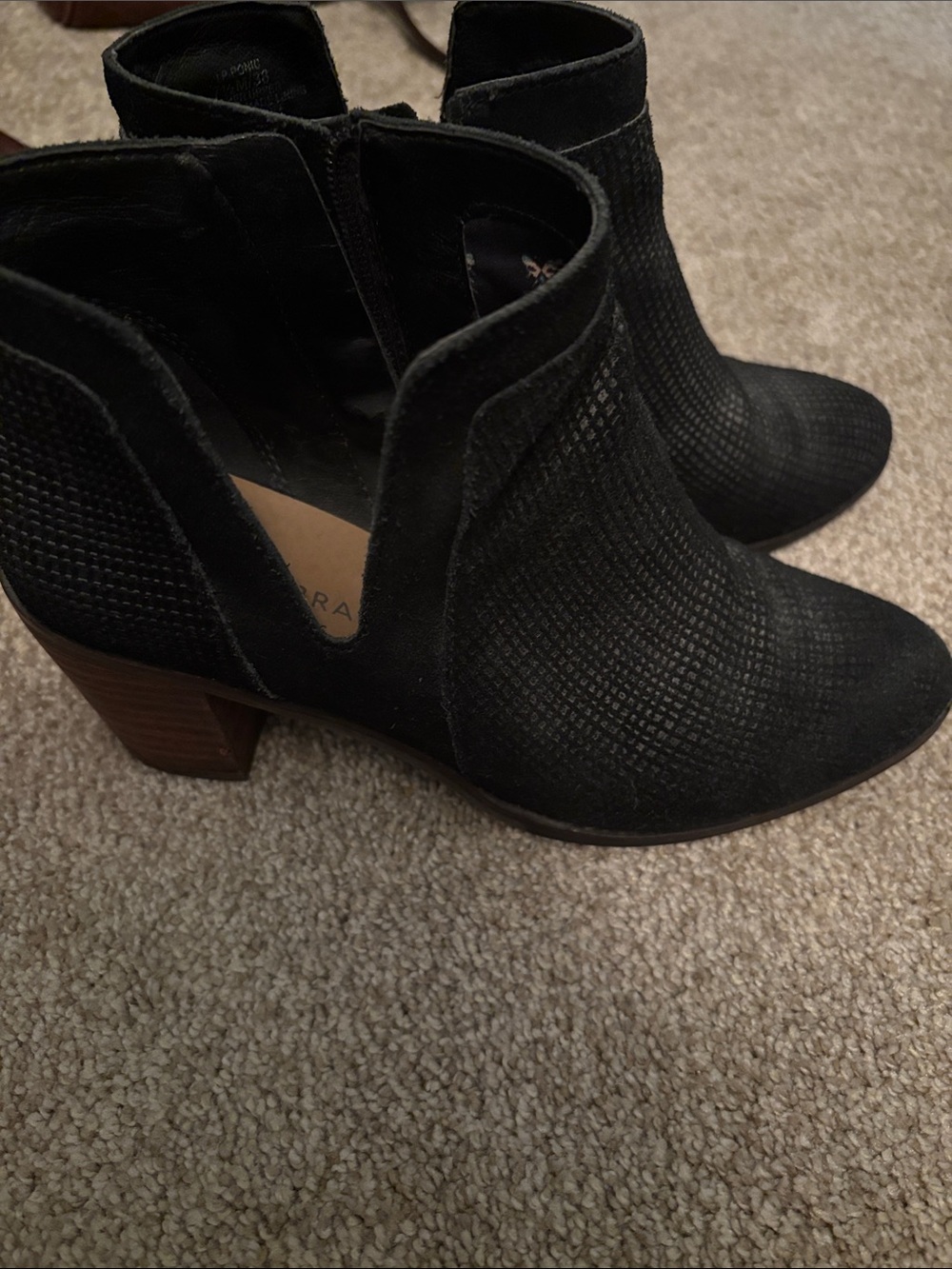 Lucky Brand Textured Black Ankle Booties with Stacked Heel
